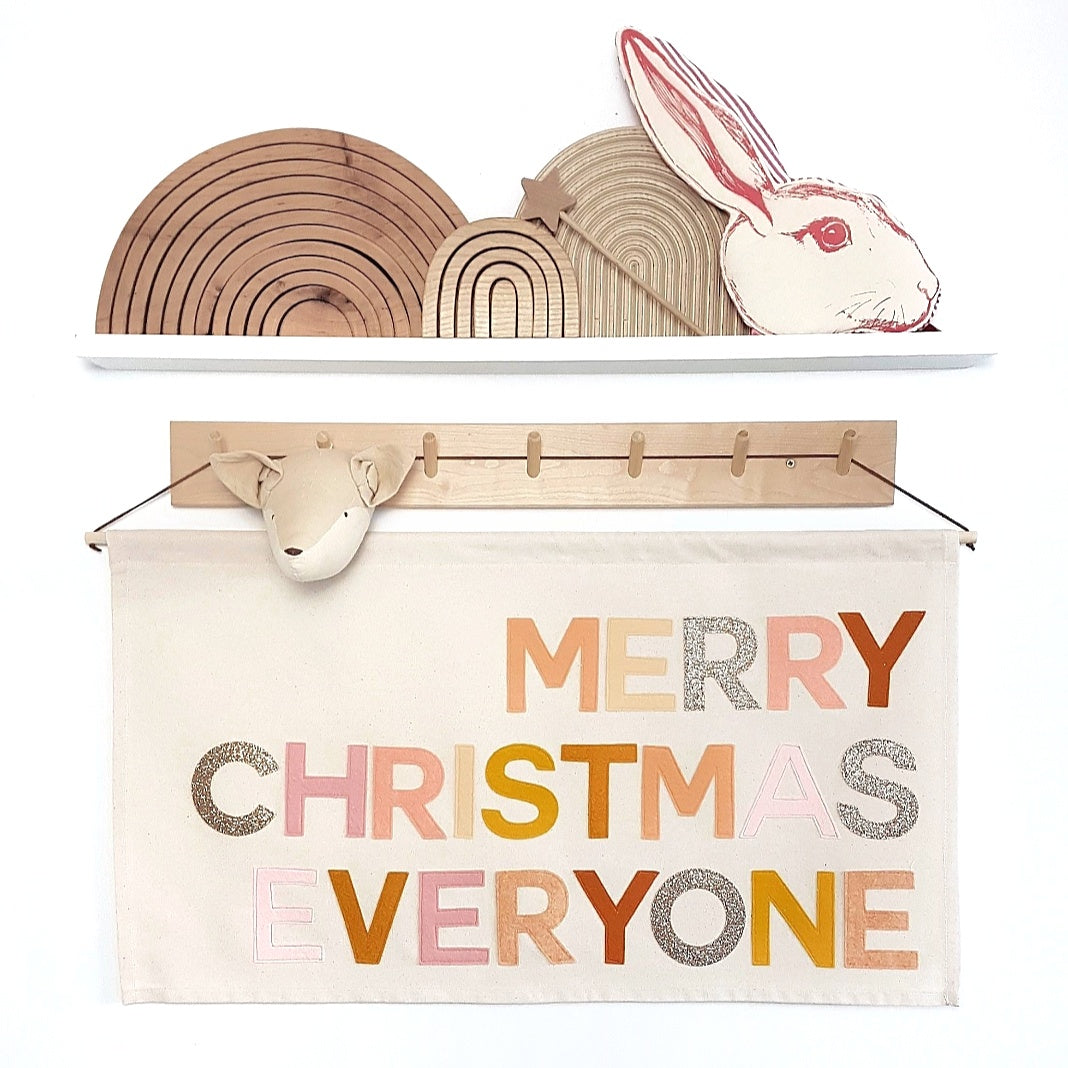 Merry Christmas Everyone banner, wall hanging in a choice of 2 colourways.