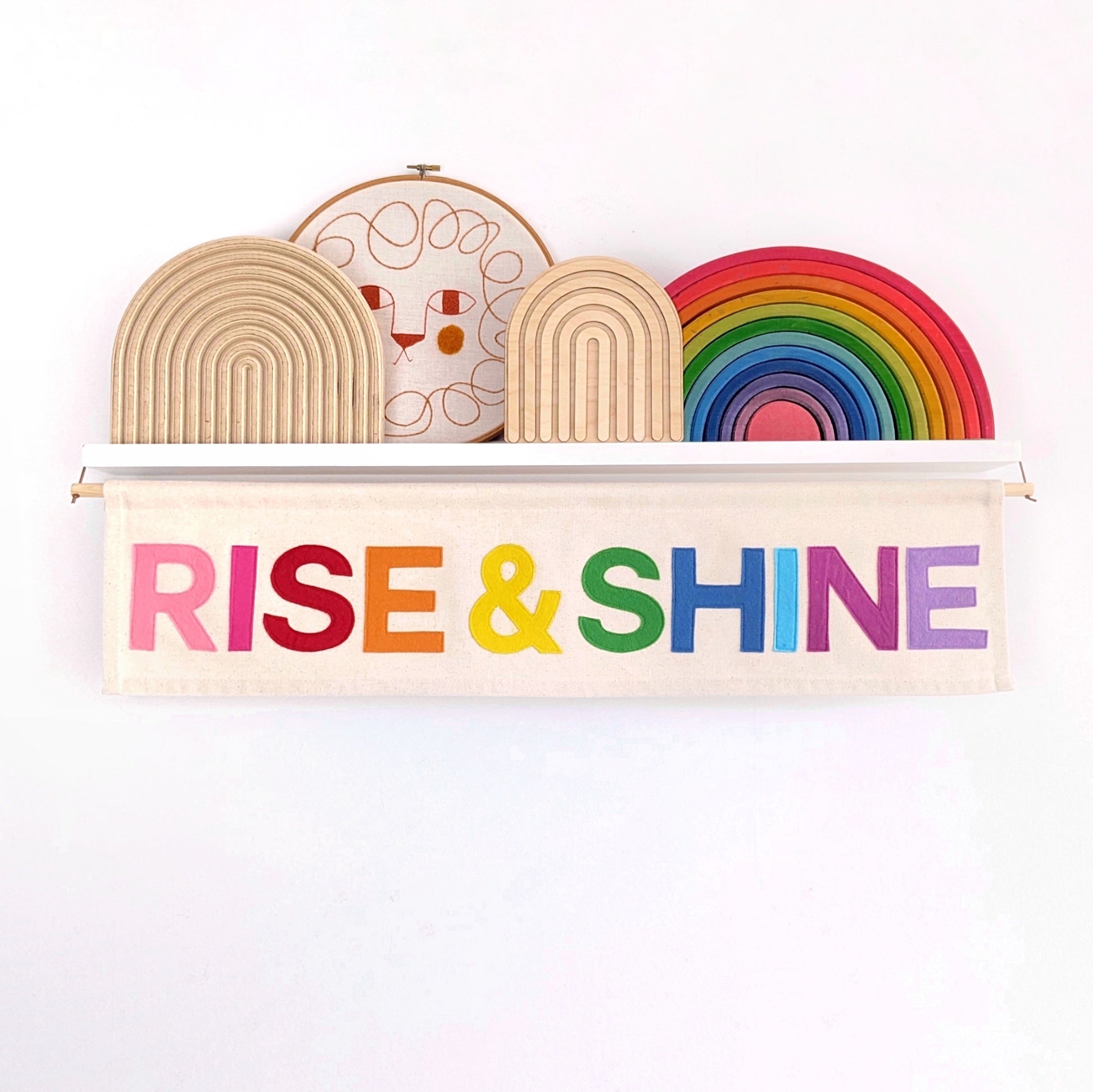 Rise and Shine banner, wall hanging – Happy Sunday Studio